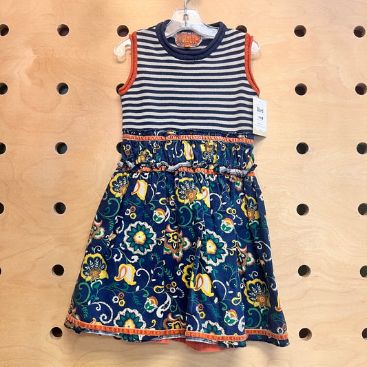 Blue/Orange Floral Knit Dress