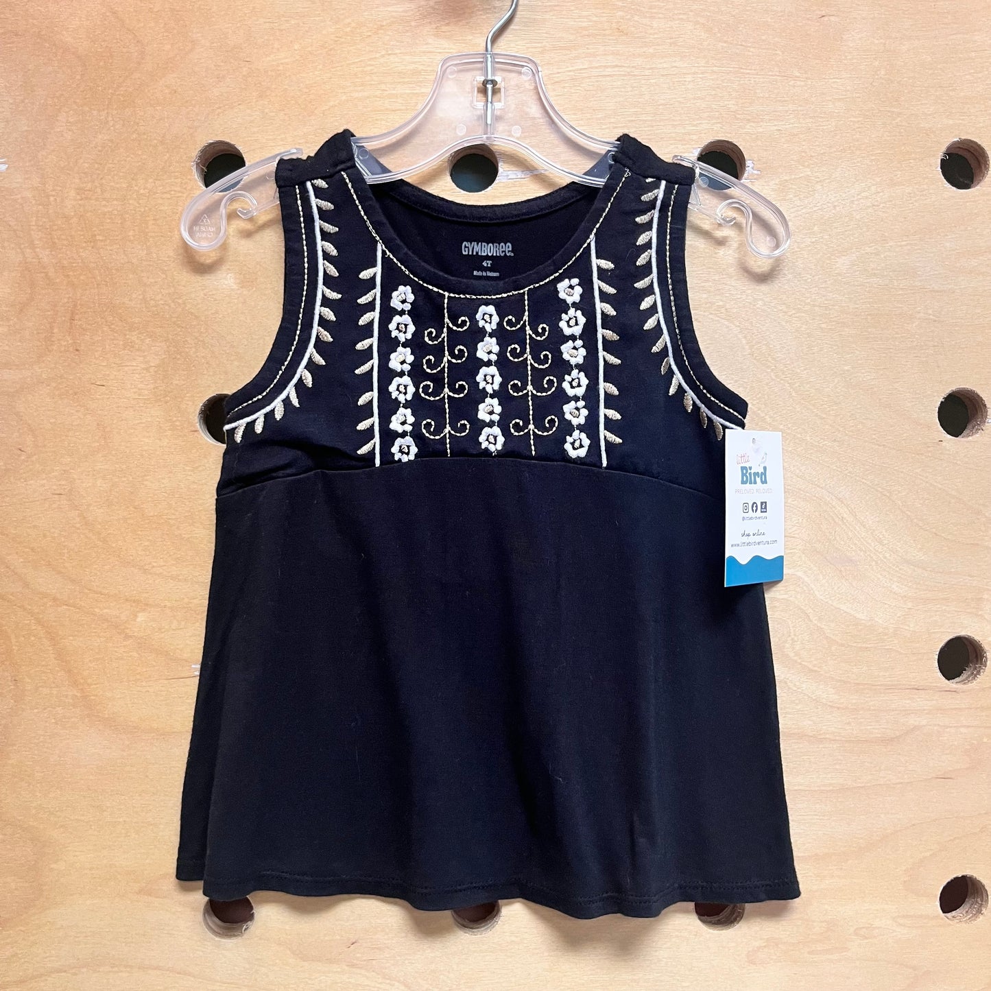 Black/Gold Embroidered Flowers Tank