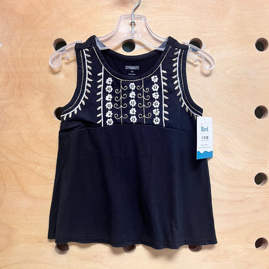 Black/Gold Embroidered Flowers Tank