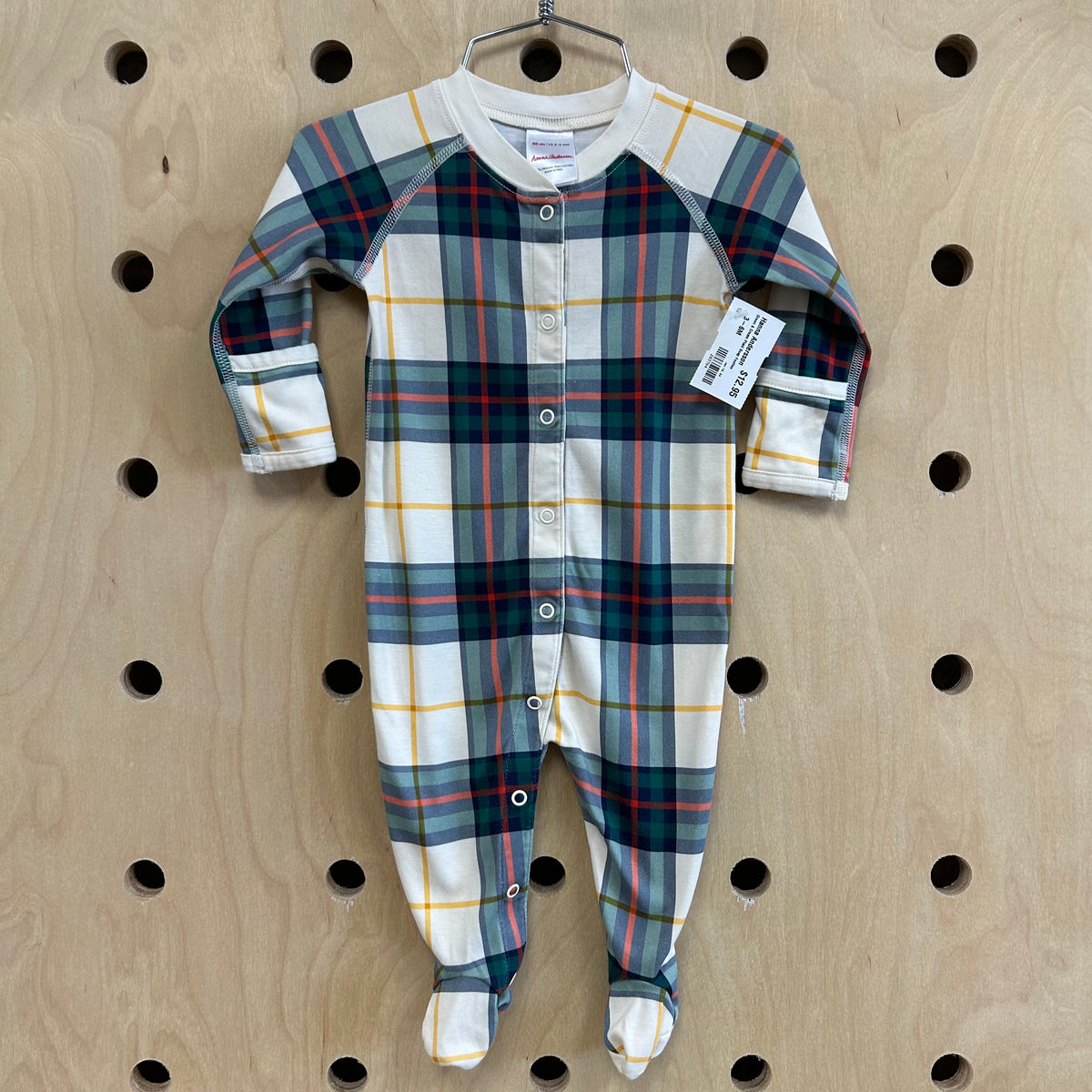 Green & Cream Plaid Snap Footies