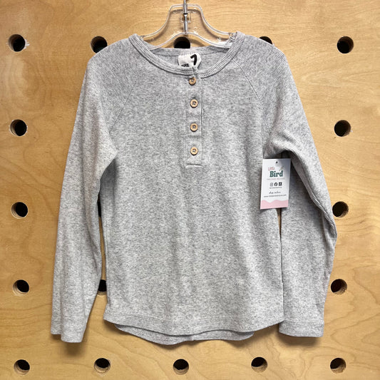 Grey Ribbed Henley LS
