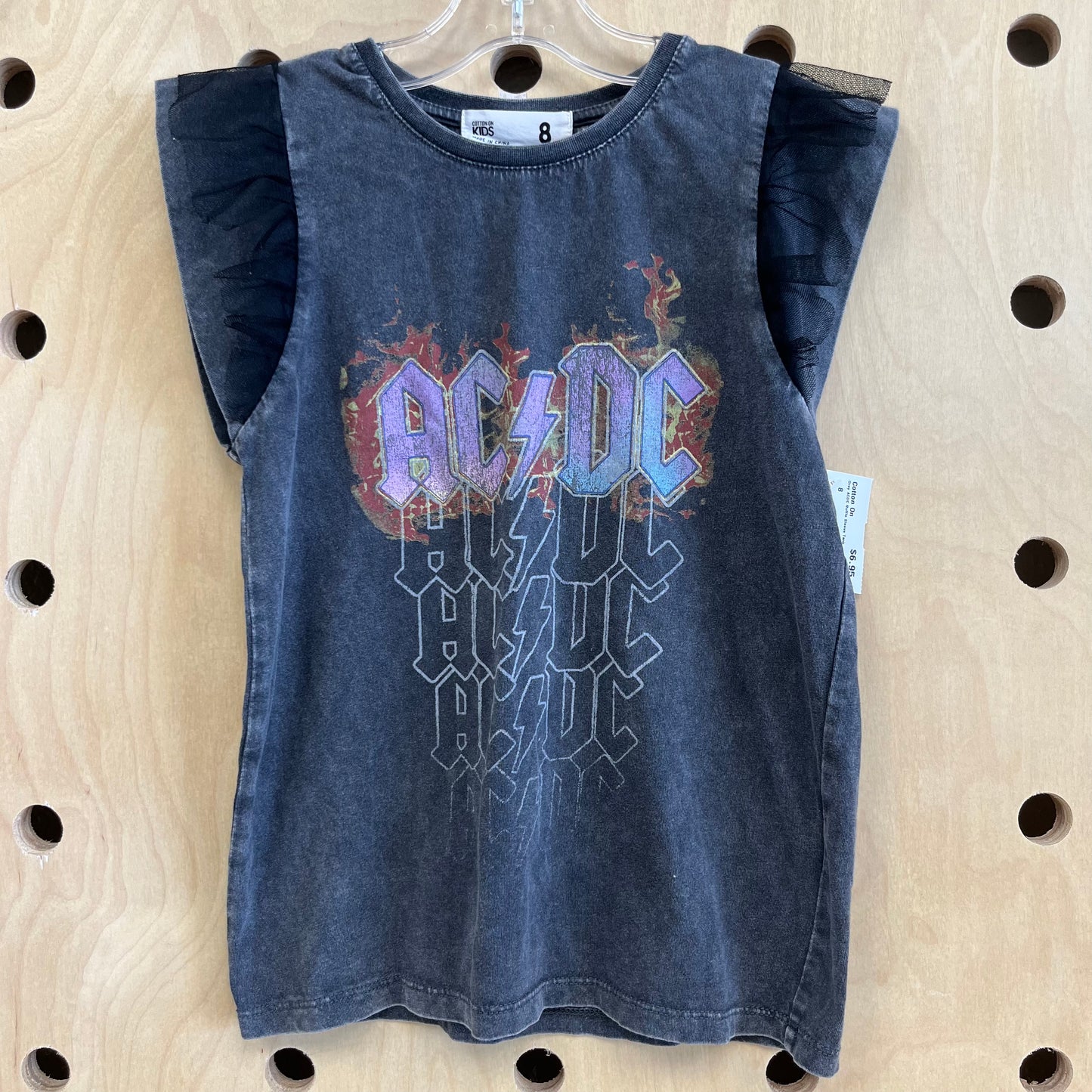 Grey AC/DC Ruffle Sleeve Tank