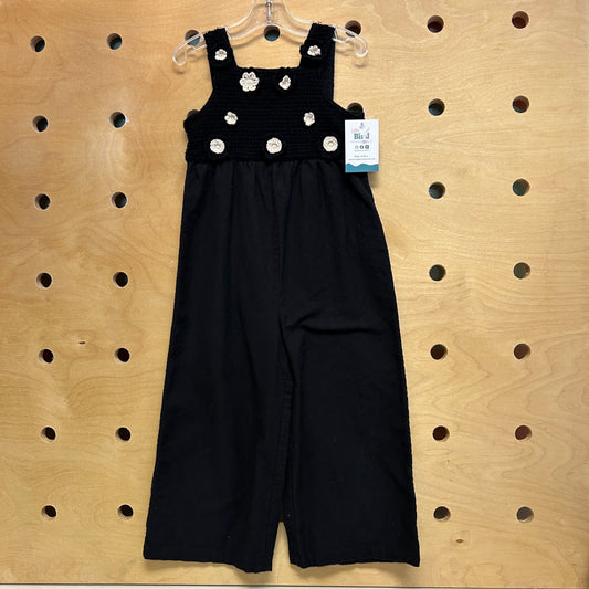 Black Knit Floral Wide Leg Romper