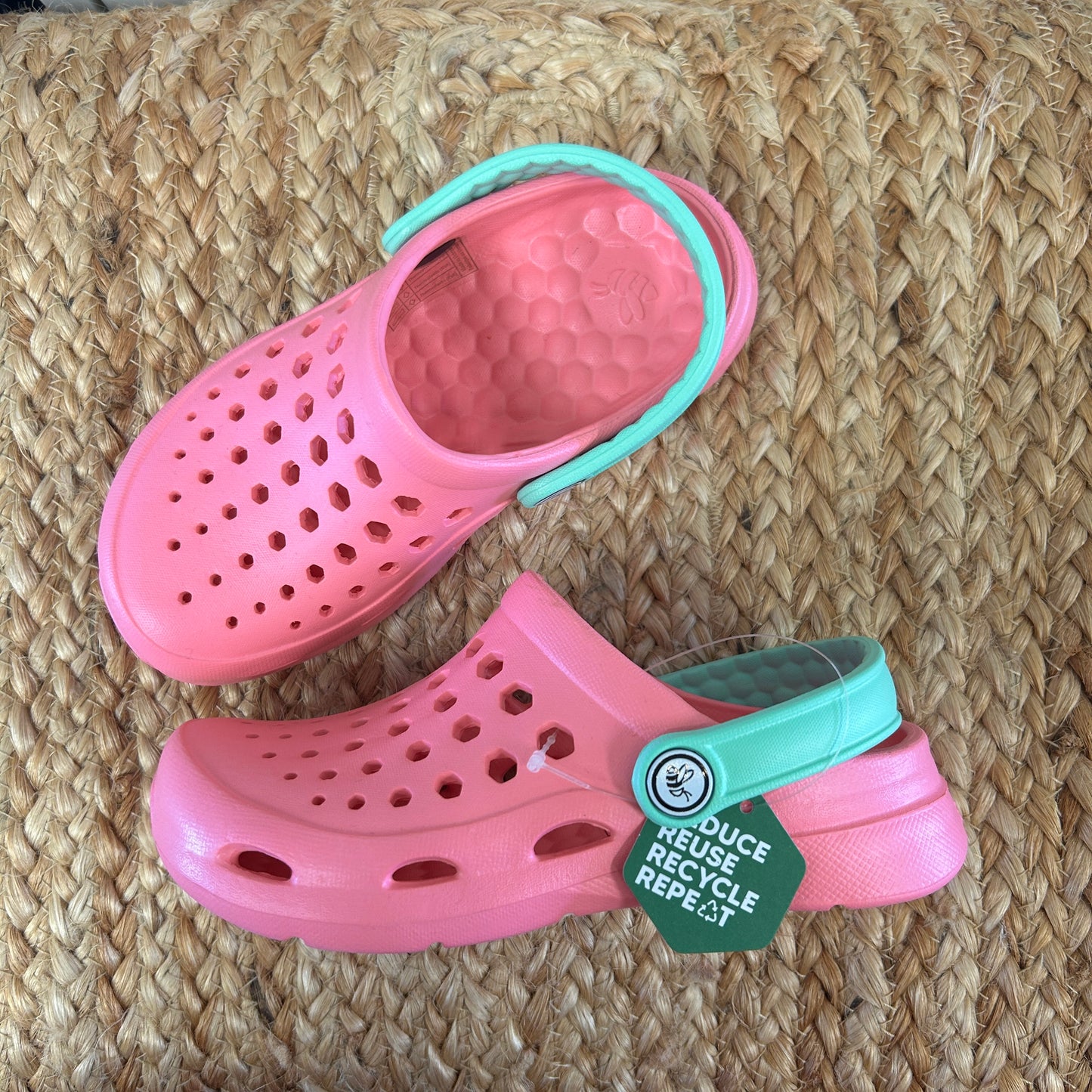 Pink & Pastel Green Perforated Clogs
