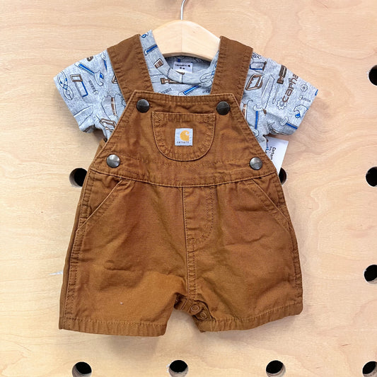 Grey Tools Tee/Brown Denim Overalls
