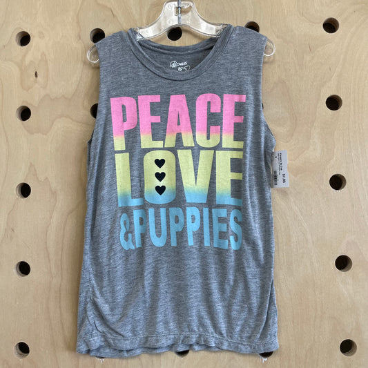 Grey Peace Love & Puppies Tank