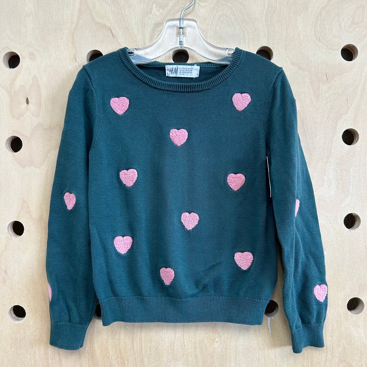 Green + Textured Pink Hearts Sweater