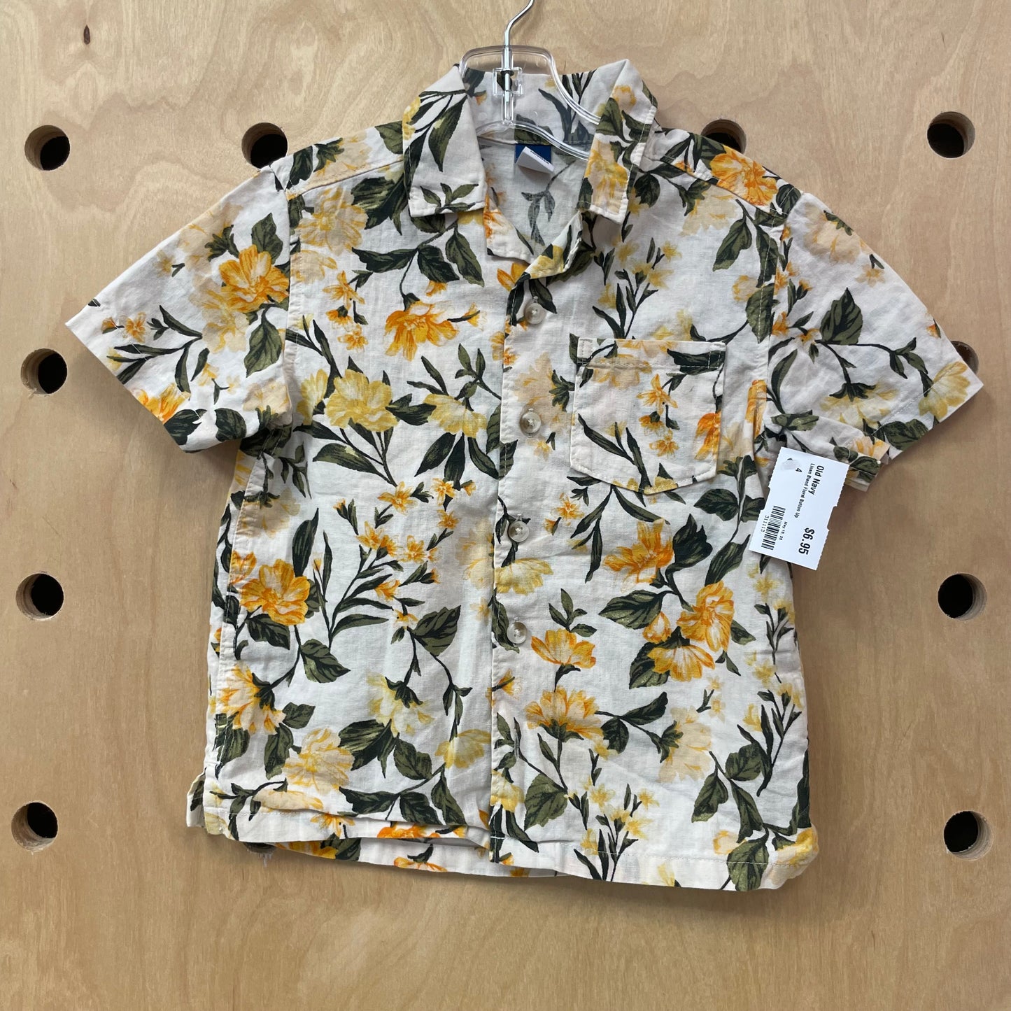 Linen Blend Floral Button Up