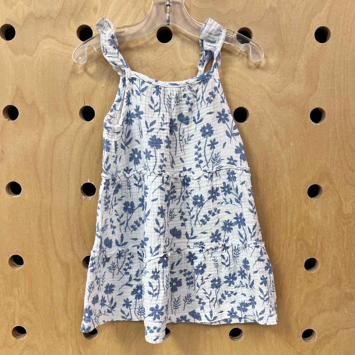 Organic White + Blue Floral Gauze Dress