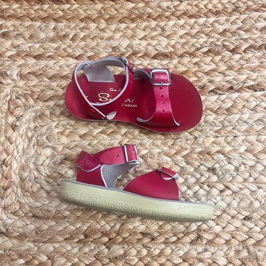 Red Leather Buckle Sandals