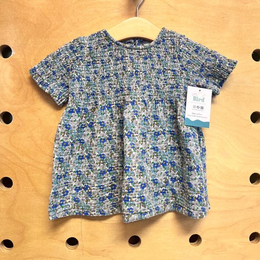 Blue Floral Smocked Gauze Dress