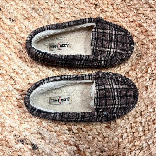 Plaid Lined Fuzzy Moccasins