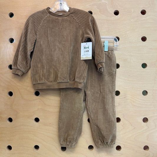 Brown Ribbed Sweatshirt & Joggers