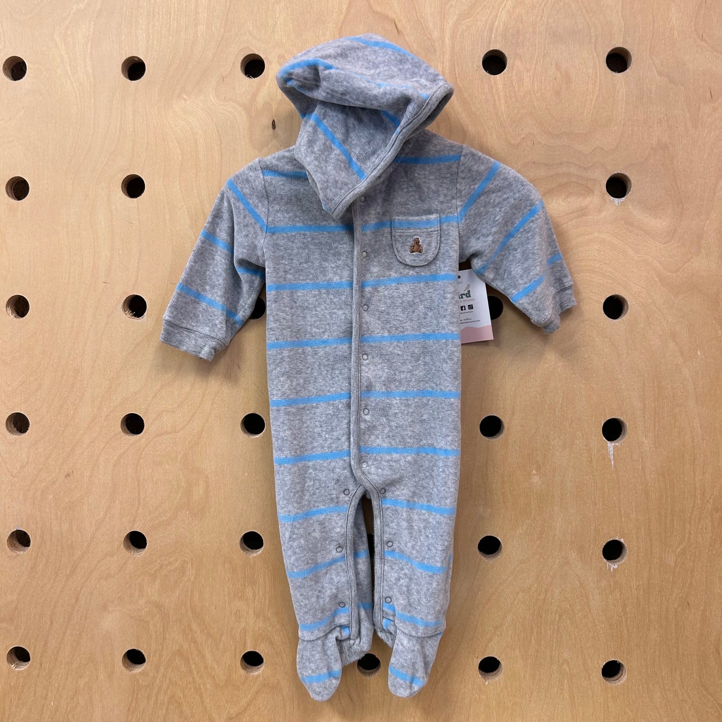 Grey & Blue Hoodie Fleece Romper