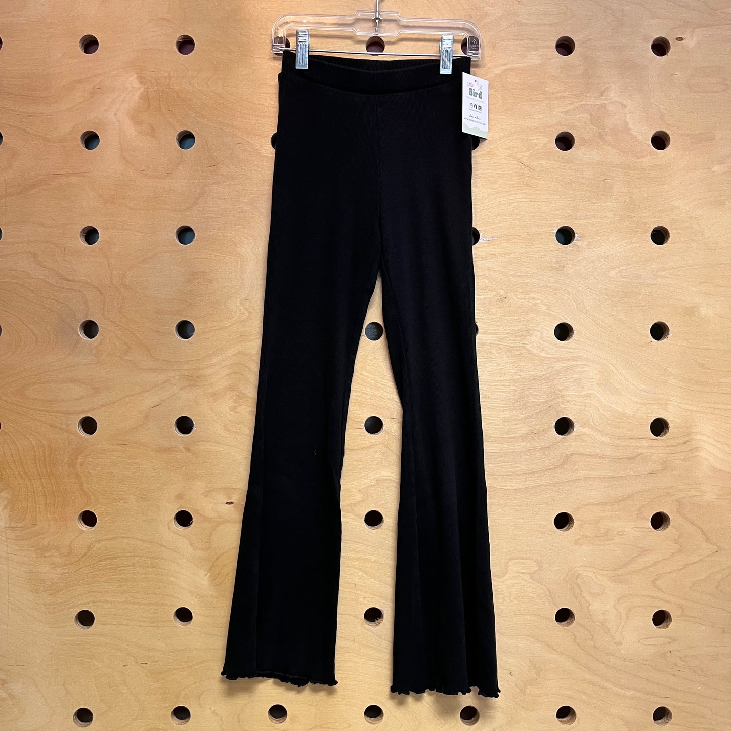 Black Wibbed Flare Lettuce Hem Leggings