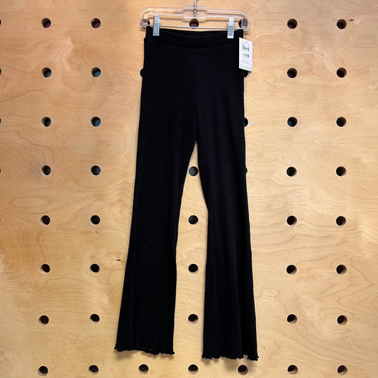 Black Wibbed Flare Lettuce Hem Leggings