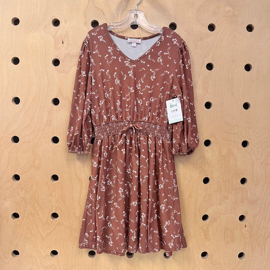 Brown Floral Smocked Waist Dress