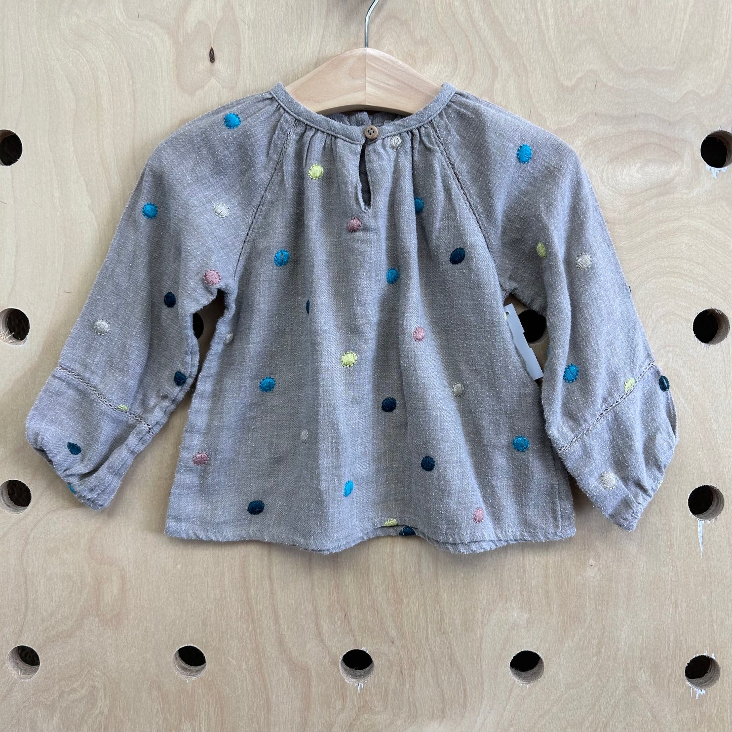 Tan Embroidered Polka Dot Top