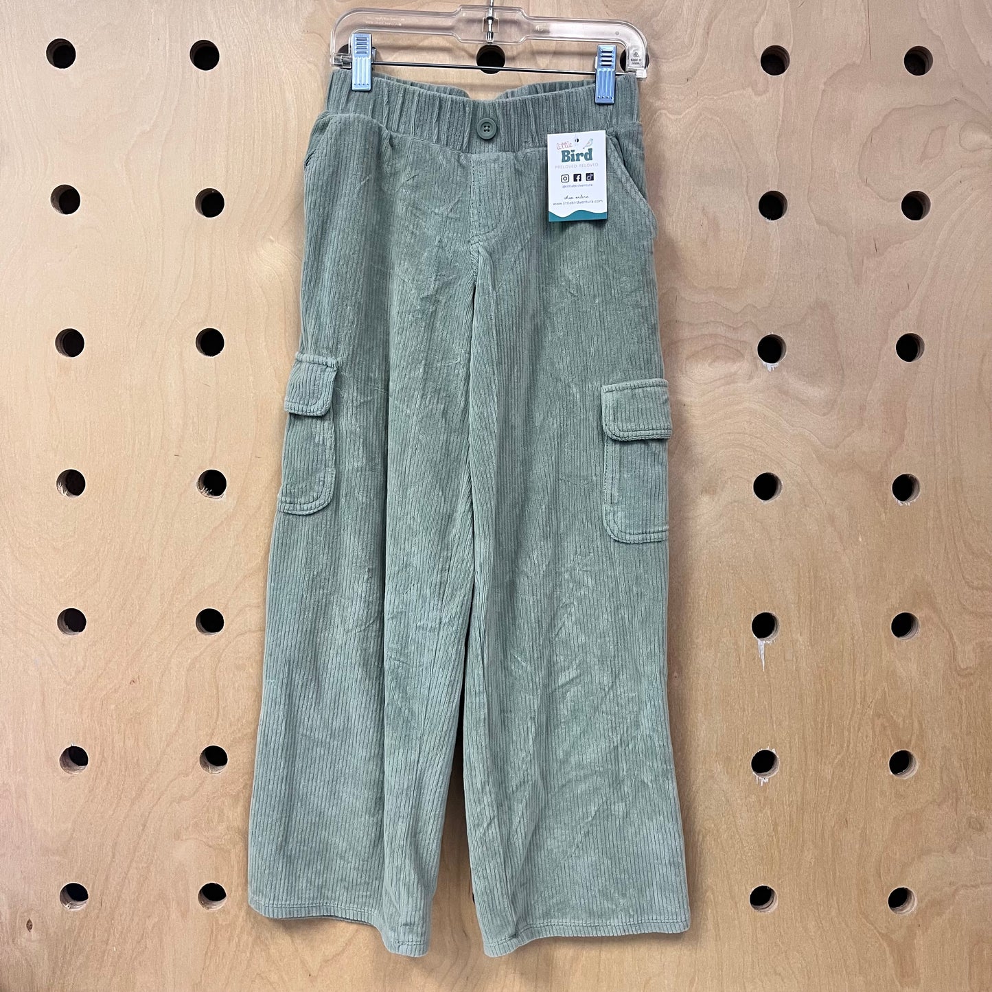 Green Ribbed Velour Cargo Pants
