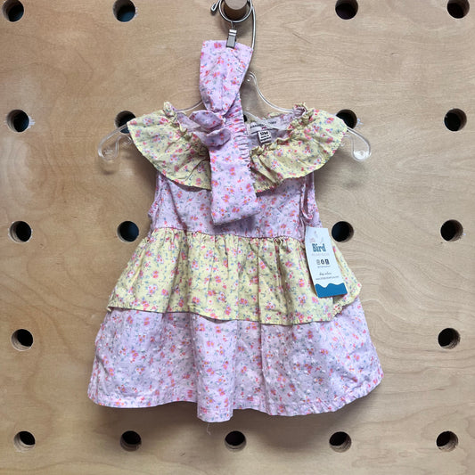 Mixed Print Floral Dress w/ Ruffle Bloomers
