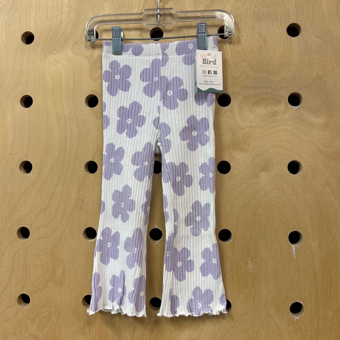 Lavender Floral Ribbed Flare Leggings