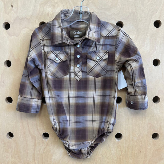 Brown Plaid Western Bodysuit