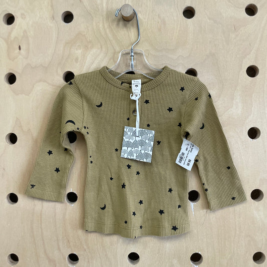 Orgnic Olive + Black Stars Waffle Henley NEW!