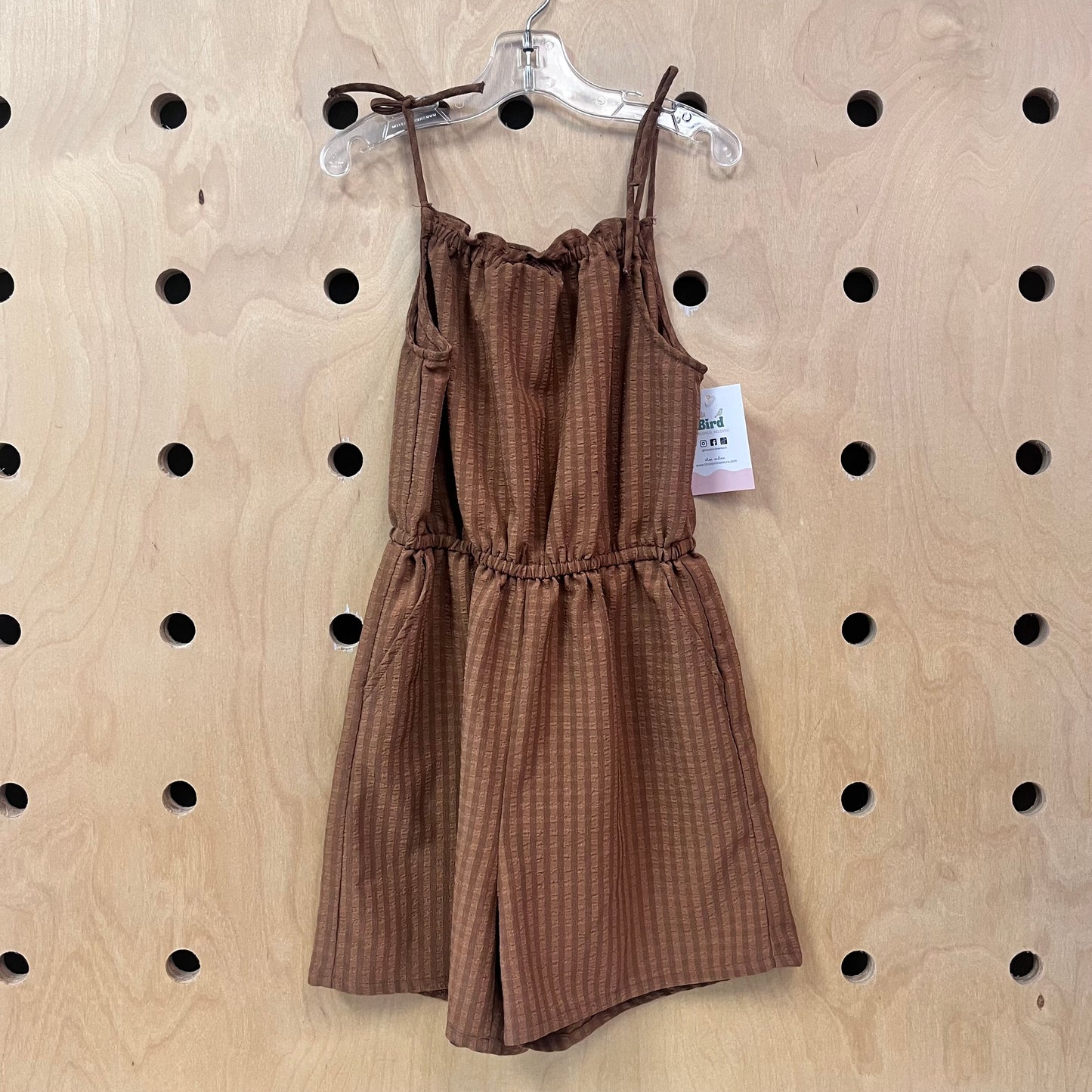 Brown Textured Stripe Romper