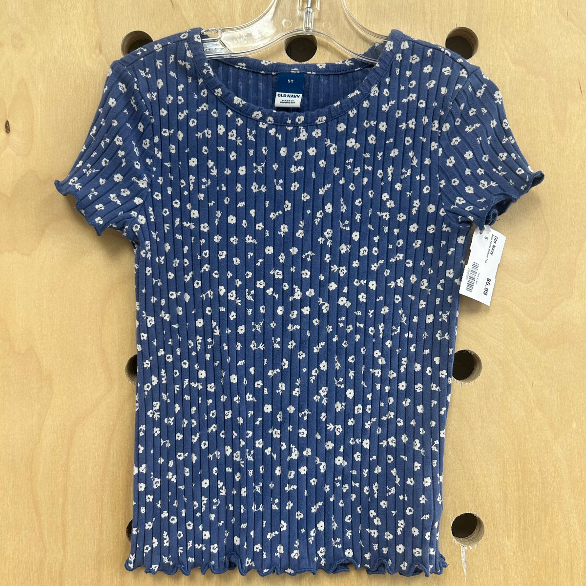 Blue Floral Ribbed Top
