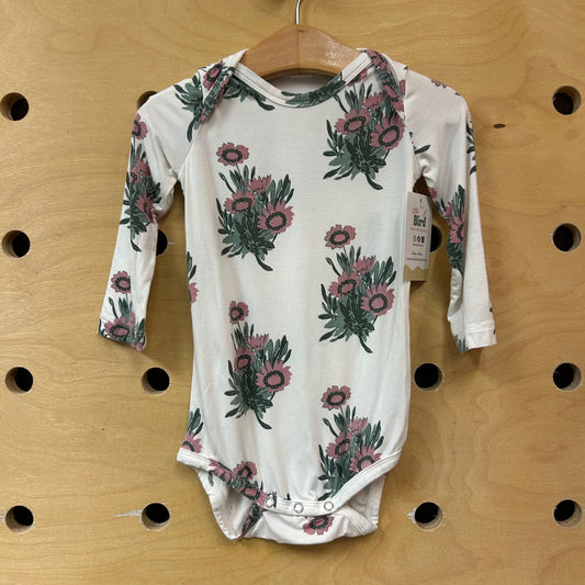 White/Pink Floral Bamboo Bodysuit