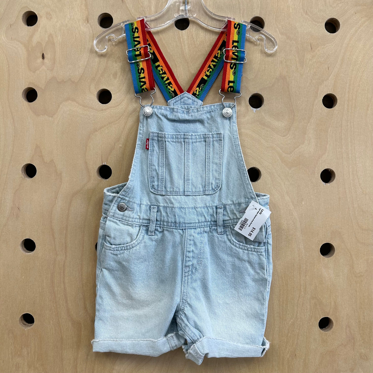 Light Wash Rainbow Strap Shortalls
