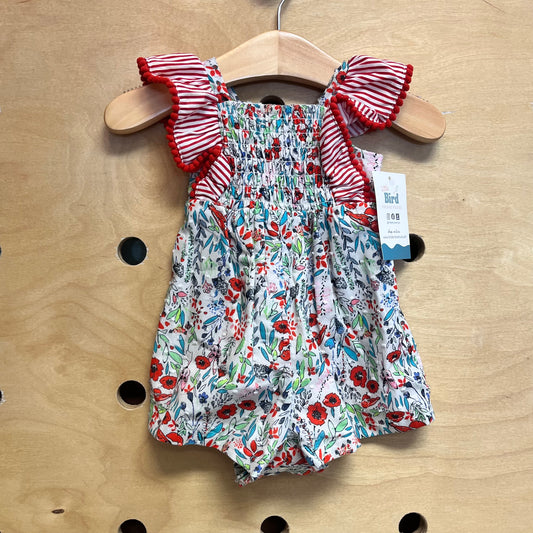 Red/Blue Floral Smocked Romper