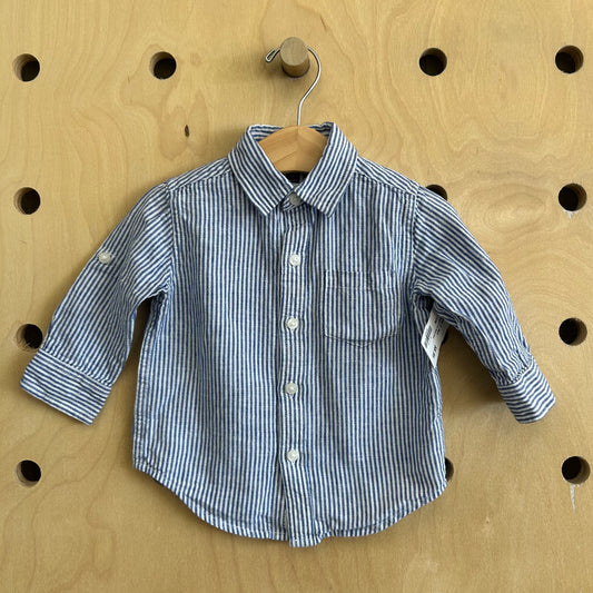 Blue Striped Linen Blend Shirt