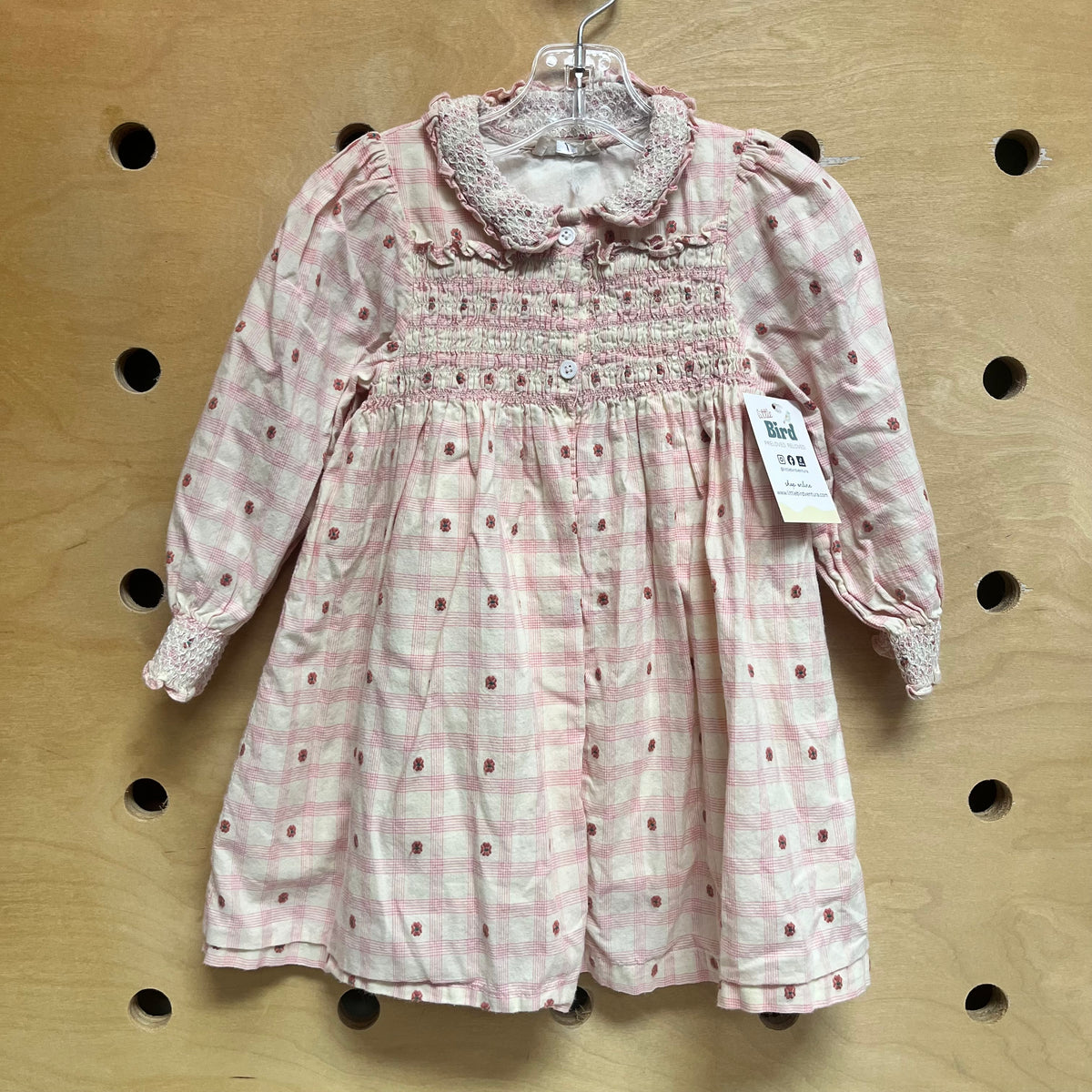 Cream/Pink Smocked Floral Dress