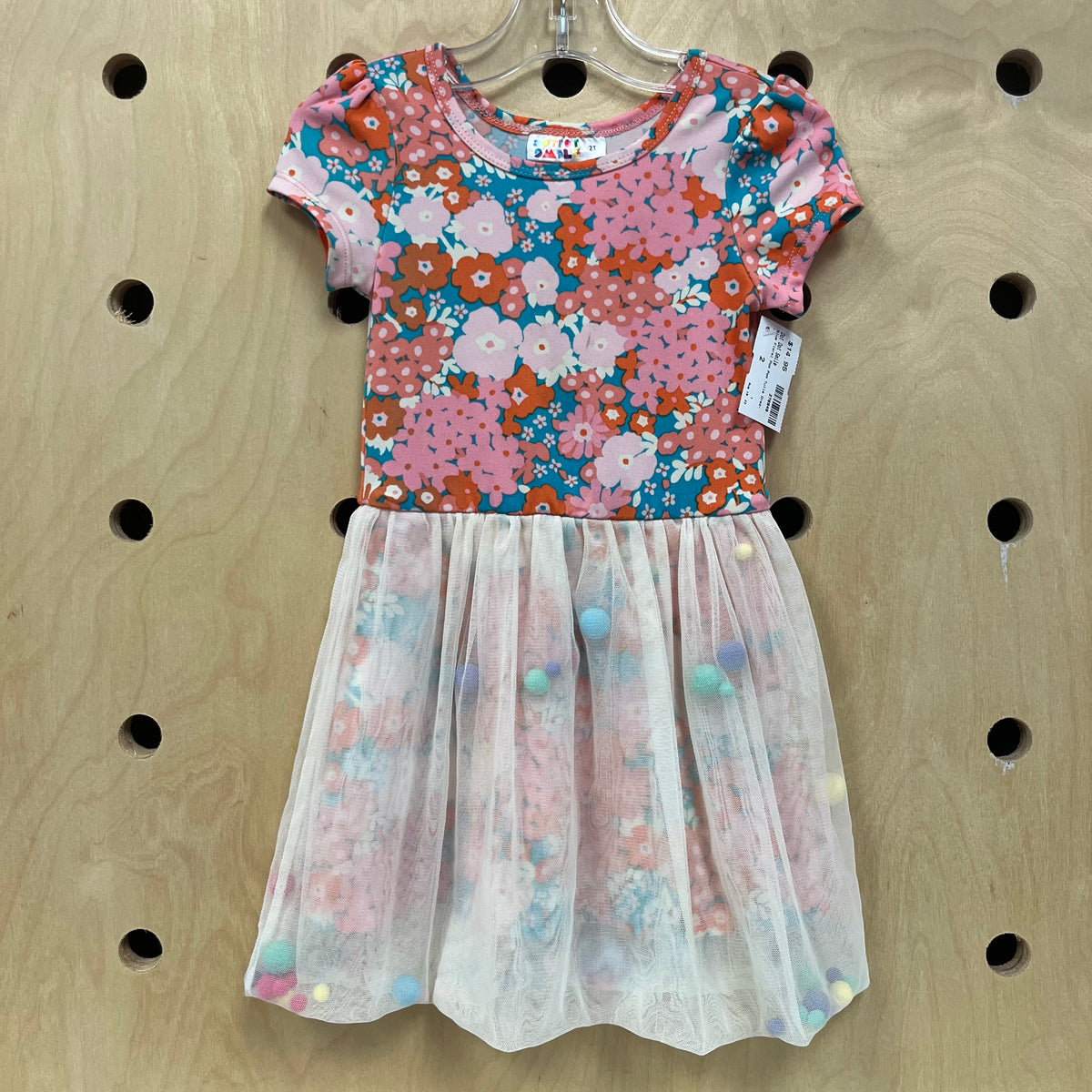 Blue Floral Pom Pom Tulle Dress