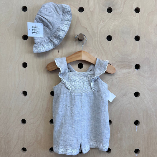 Beige Linen Blend Romper & Hat NEW!