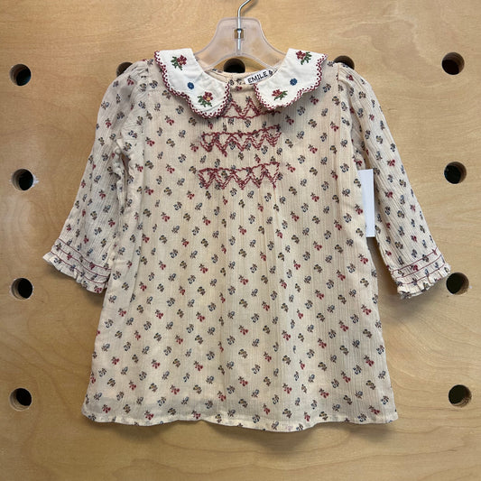 Cream Floral Crepe Dress