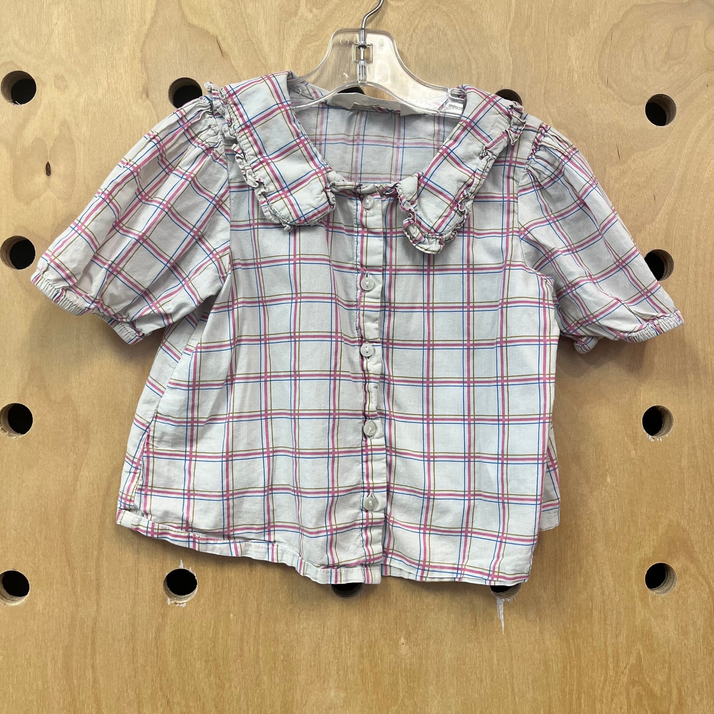 Cream & Pink Plaid Button Up