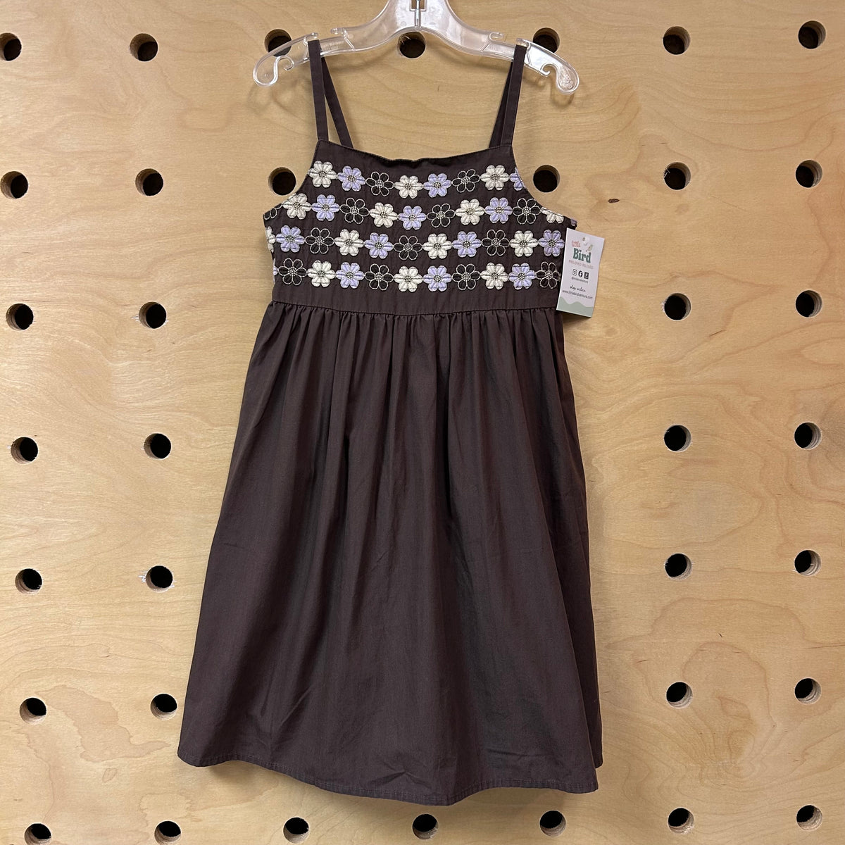 Brown Gold Embroidered Flower Dress