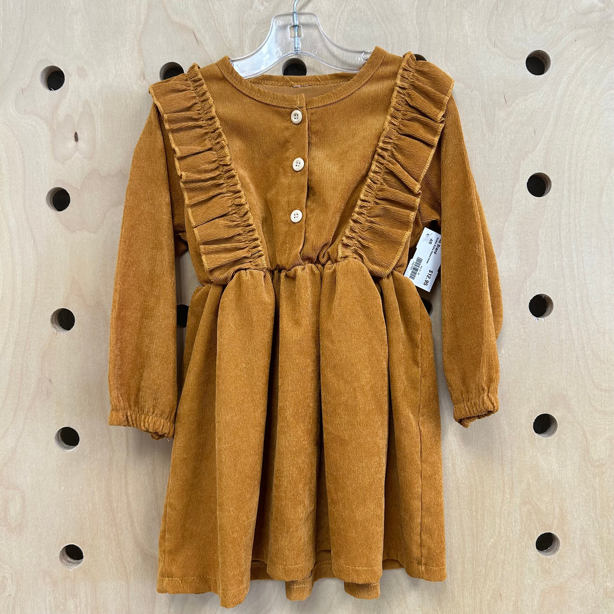 Golden Ruffle Ribbed Dress