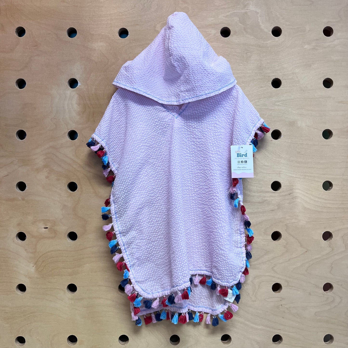 Pink Striped Fringe Seersucker Swim Cover