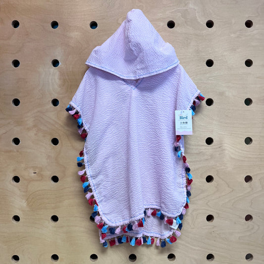Pink Striped Fringe Seersucker Swim Cover