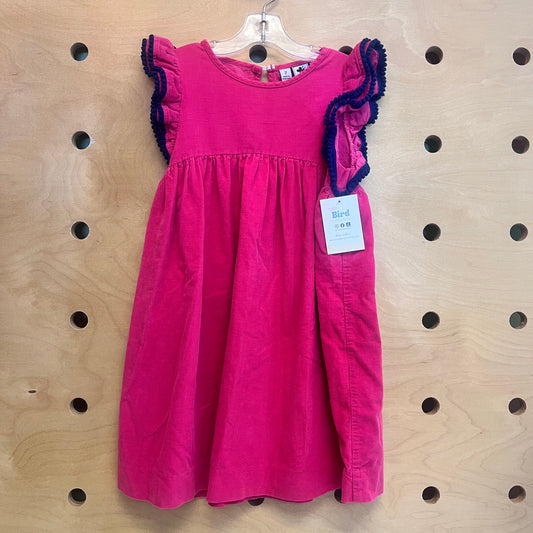 Pink Cord/Blue Pom Trim Dress