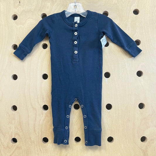 Blue Organic Button Snap Romper
