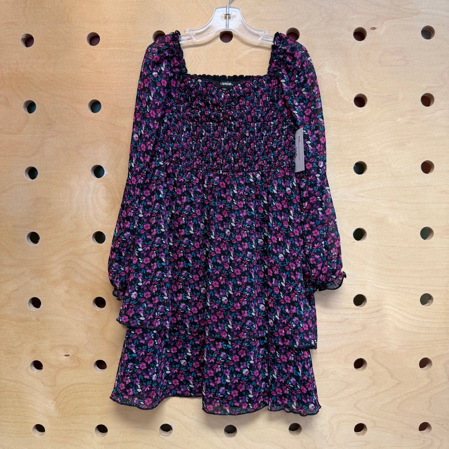 Black/Purple Floral Smocked Dress