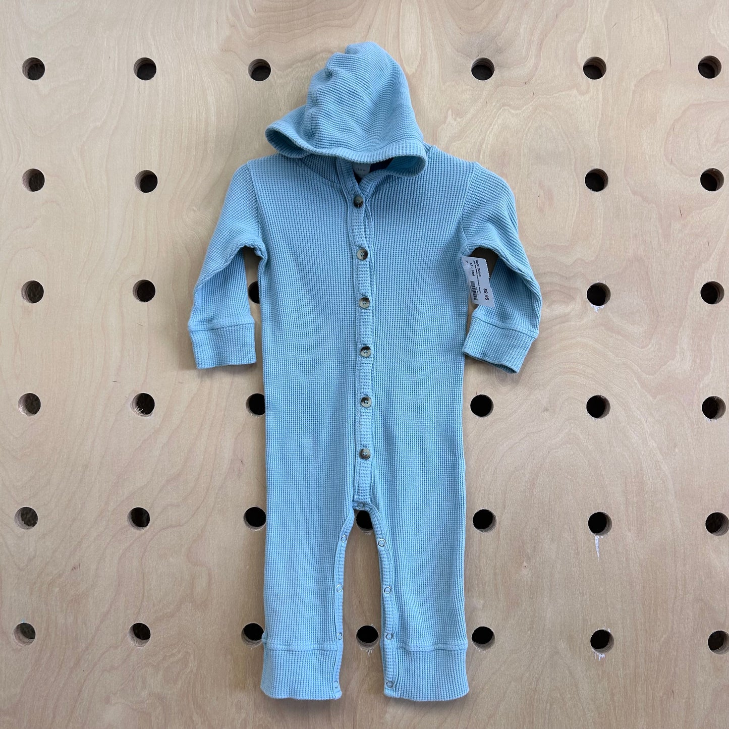 Light Blue Waffle Knit Hooded Romper