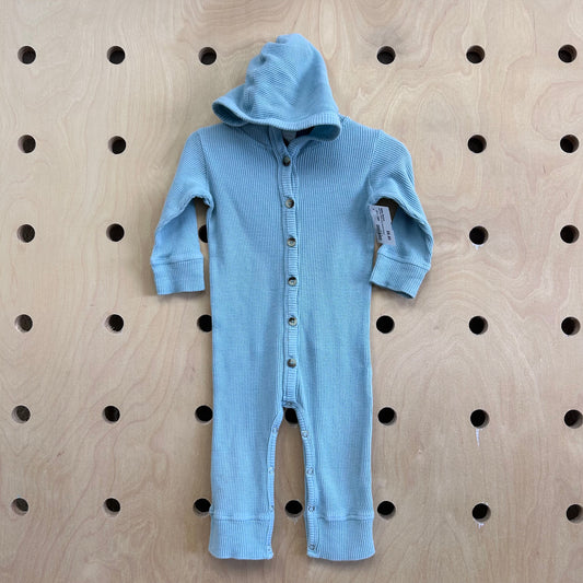 Light Blue Waffle Knit Hooded Romper