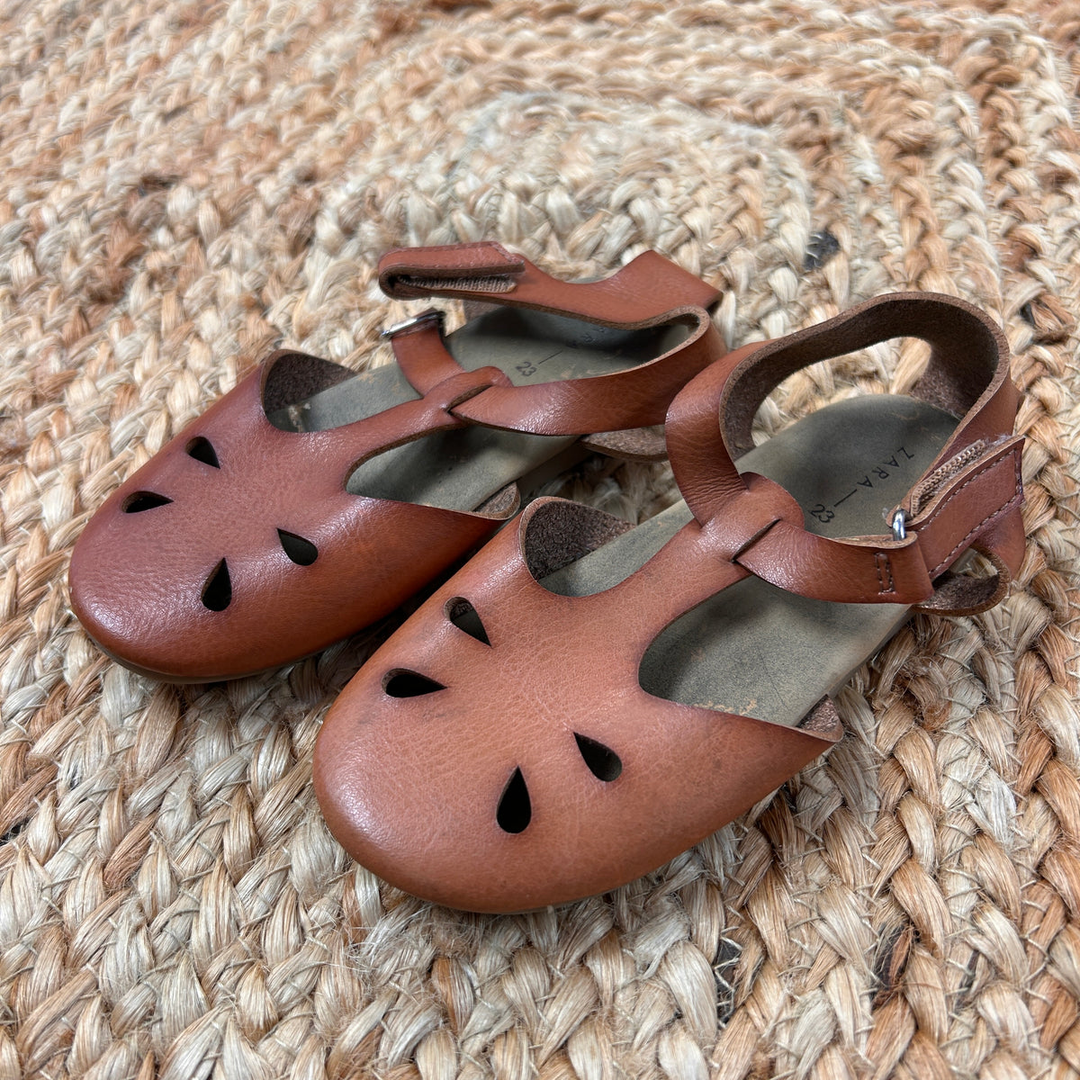 Brown Leather T-Strap Sandals
