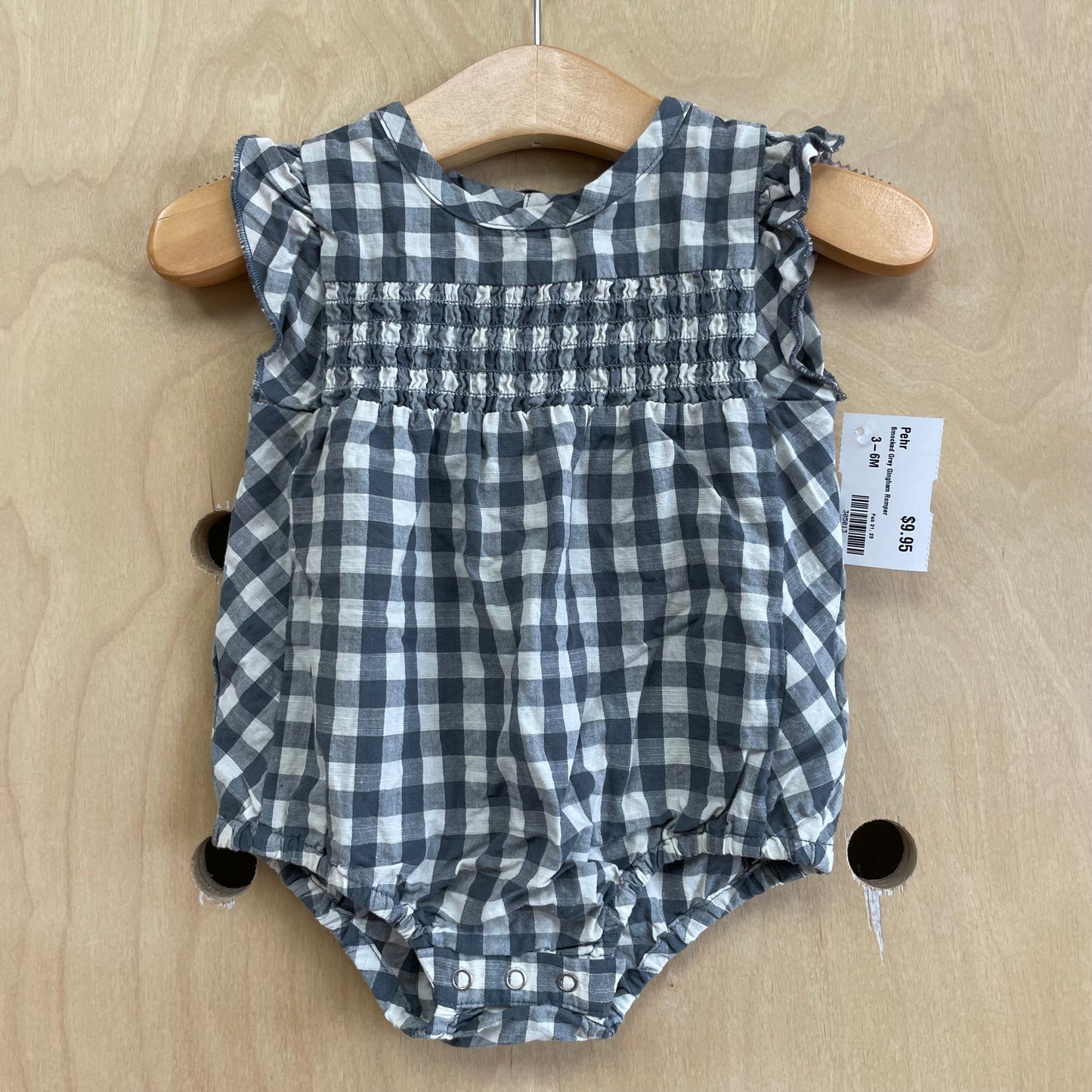 Smocked Grey Gingham Romper
