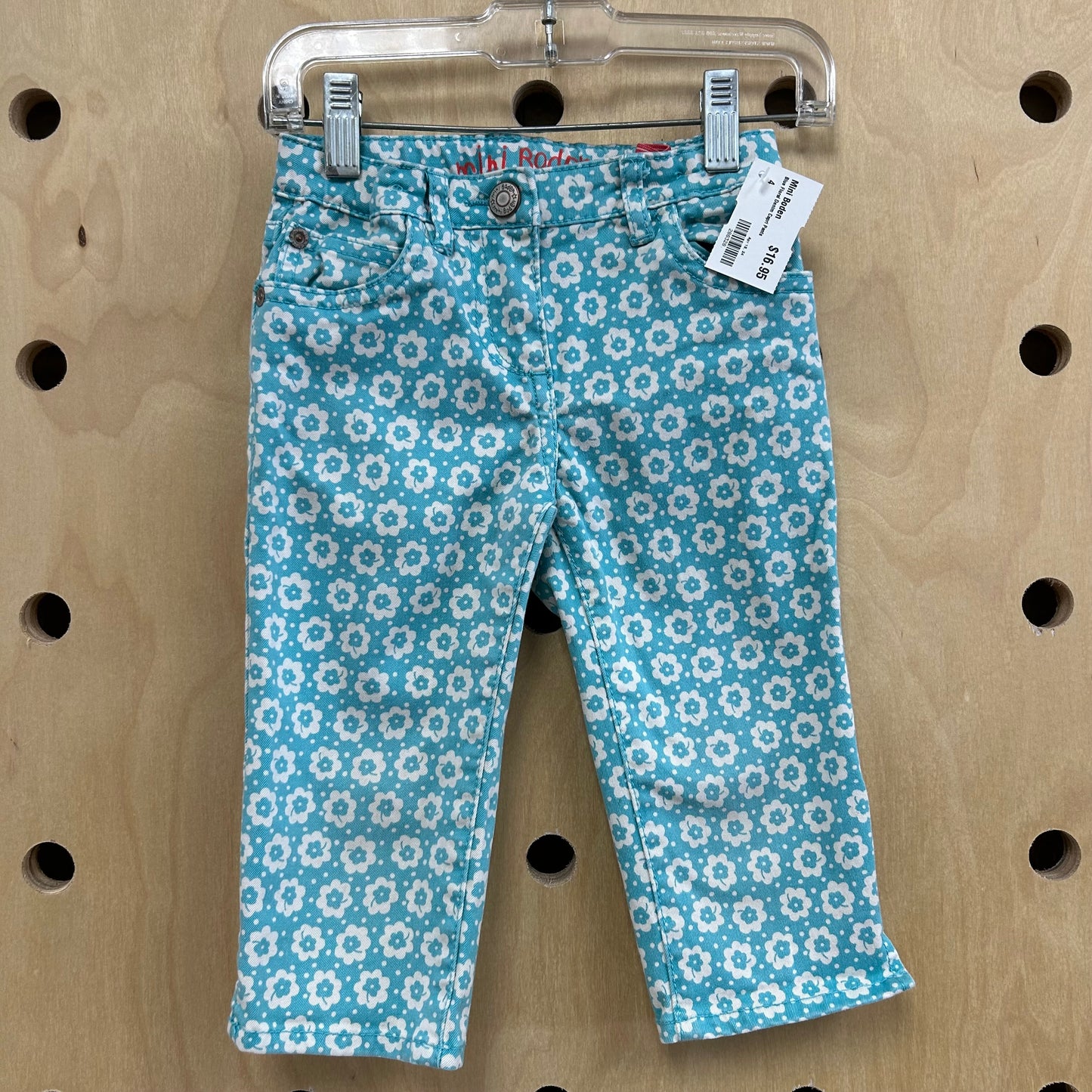 Blue Floral Denim Capri Pants